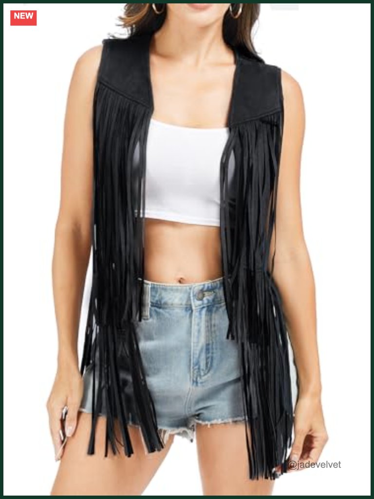 Faux Suede Fringe Vest Sleeveless Boho Western Cowgirl